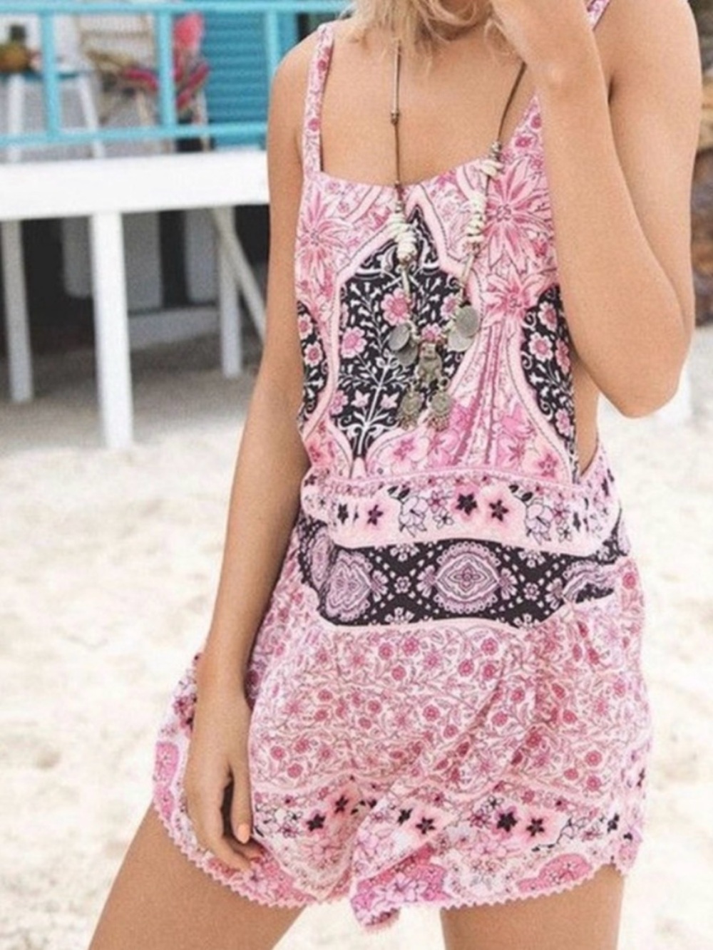 Spell Pink and Black Paisley Beach Romper